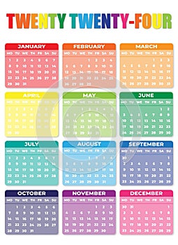 2024 Monday Start Portrait Color Calendar