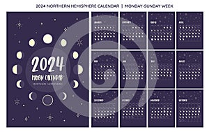 2024 Moon Calendar Northern Hemisphere. Monday to Sunday