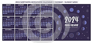 2024 Moon Calendar Northern Hemisphere. Monday to Sunday