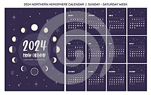 2024 Moon Calendar Northern Hemisphere. Sunday to Saturday