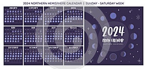 2024 Moon Calendar Northern Hemisphere. Sunday to Saturday