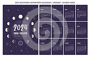2024 Moon Calendar Southern Hemisphere. Monday to Sunday