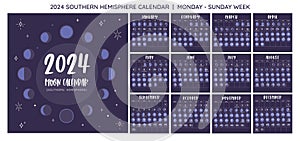 2024 Moon Calendar Southern Hemisphere. Monday to Sunday