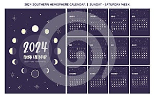 2024 Moon Calendar Southern Hemisphere. Sunday to Saturday