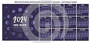 2024 Moon Calendar Southern Hemisphere. Sunday to Saturday