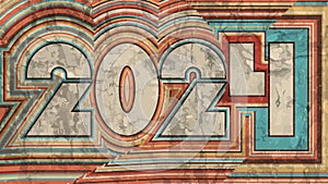 2024 New Year card. Retro 70s striped style. Old faded striped signboard