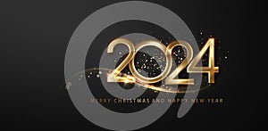 2024 New Year celebrate banner featuring dazzling and shimmering golden glitter