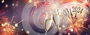 2024 New Year Celebration - Champagne And Clock For Countdown