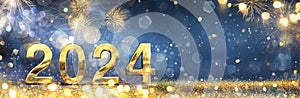 2024 New Year Celebration - Golden Number And Fireworks