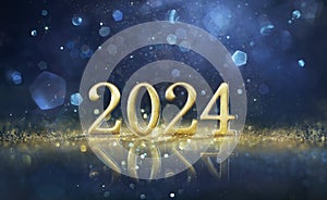 2024 New Year Celebration - Golden Number With Glitter