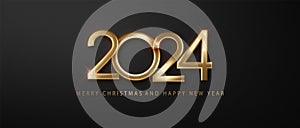 2024 New Year. Elegant festive christmas banner with luxurious and beautiful gold numbers. Premium holiday design for