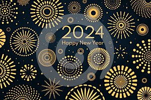 2024 New Year golden fireworks background