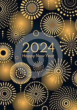 2024 New Year golden fireworks background