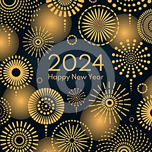 2024 New Year golden fireworks background