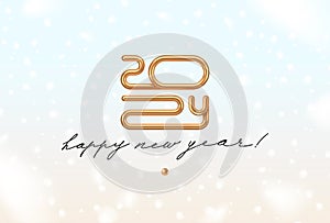 2024 new year golden logo with calligraphic holiday greeting on a white background with snowflakes.