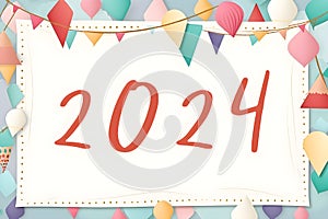 2024 new year greeting card banner, hand drawn style, AI generated, generative AI illustration