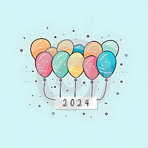 2024 new year greeting card banner, hand drawn style, AI generated, generative AI illustration