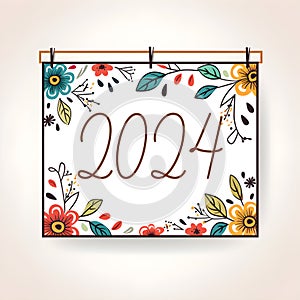 2024 new year greeting card banner, hand drawn style, AI generated, generative AI illustration