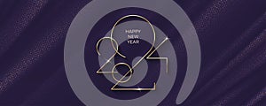 2024 new year logo on black textile abstract waves background. New year luxury greeting design