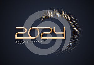 2024 new year luxury logo with shining golden halftone on black background.