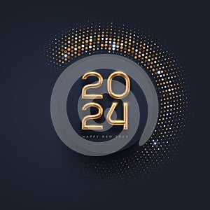 2024 new year luxury logo with shining golden halftone on black background.