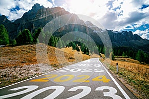 2024 New Year road trip travel and future vision bliss concept