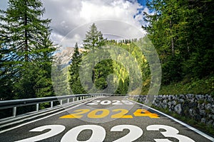 2024 New Year road trip travel and future vision bliss concept