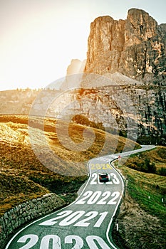 2024 New Year road trip travel and future vision bliss concept