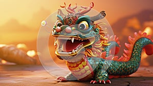 2024 New Year\'s poster with a cartoon 3d dragon on the background of a Christmas tree.