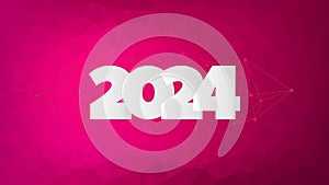 2024 New Year symbol with magenta low poly background. Pink gradient triangle pattern. Vector illustration for celebration, web