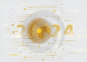 2024 New year technology concept Gold and white Huds color luxury style on white background for celebration, card, wallpaper,