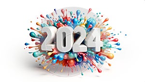 2024 New Years eve party conceptual theme, brilliant and colorful paint exploding outward like a celebration, event announcement