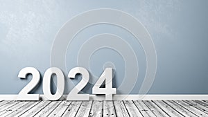 2024 Number Text on Wooden Floor Against Wall