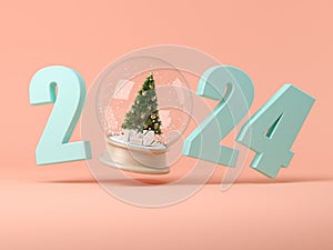 2024 numbers with snow ball 3D illustration