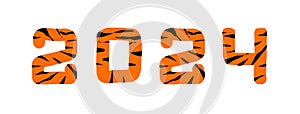 2024. orange numbers with black stripes on white background