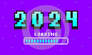 2024 pixel art banner for New Year. 2024 numbers in 8-bit retro games