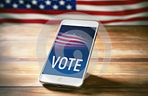 2024 Presidential Election displayed on a smartphone screen. Bokeh in the background. AI generated