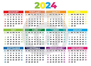 2024 Sunday Start Landscape Color Calendar