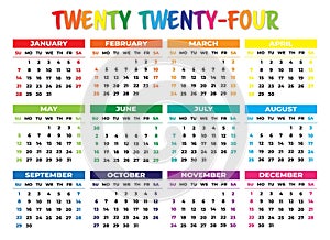2024 Sunday Start Landscape Color Calendar