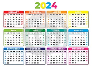 2024 Sunday Start Landscape Color Calendar