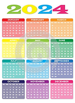 2024 Sunday Start Portrait Color Calendar