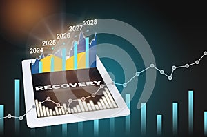 2024 to 2028 with growth graph on computer tablet