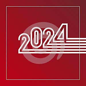 2024 white numbers text red background. Happy new year christmas illustration template typography