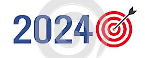 2024 year achieving planned goals, number 2024 with target icon - vector