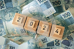 2024 year Brazil financial concept, Brazilian money, Hundreds of reais, market analysis, country economy, State of public finances