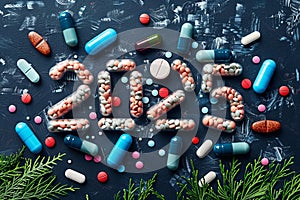 2025 medicine pills New Year background, 2025 drug greeting card, tablet design, medication banner