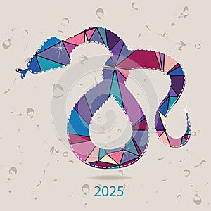 The 2025 new year card with Snake made of triangles