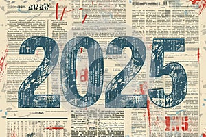 2025 old newspaper background, news paper 2025 vintage greeting card, antique newsprint article
