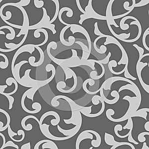 2029 Baroque, seamless pattern in black and white with curls and plant elements