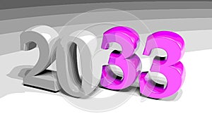 2033 gray and purple write on gray background - 3D rendering illustration